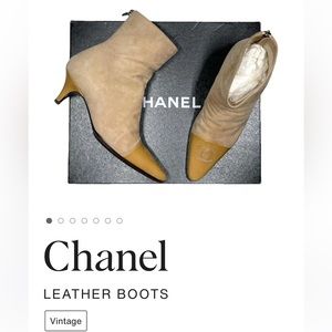 CHANEL Tan Suede and Camel Leather Pointed Toe Ankle Boots